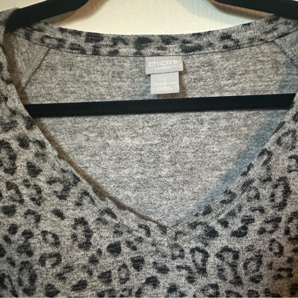 Chico's Gray and Black Leopard Print Long Sleeve Top - Picture 2 of 3